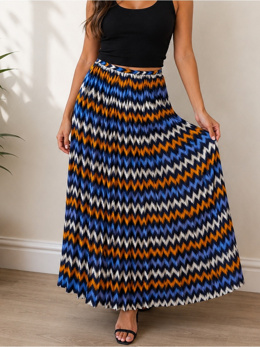 Michael Kors Zigzag Maxi Skirt - Blue, Orange, Black & Cream
